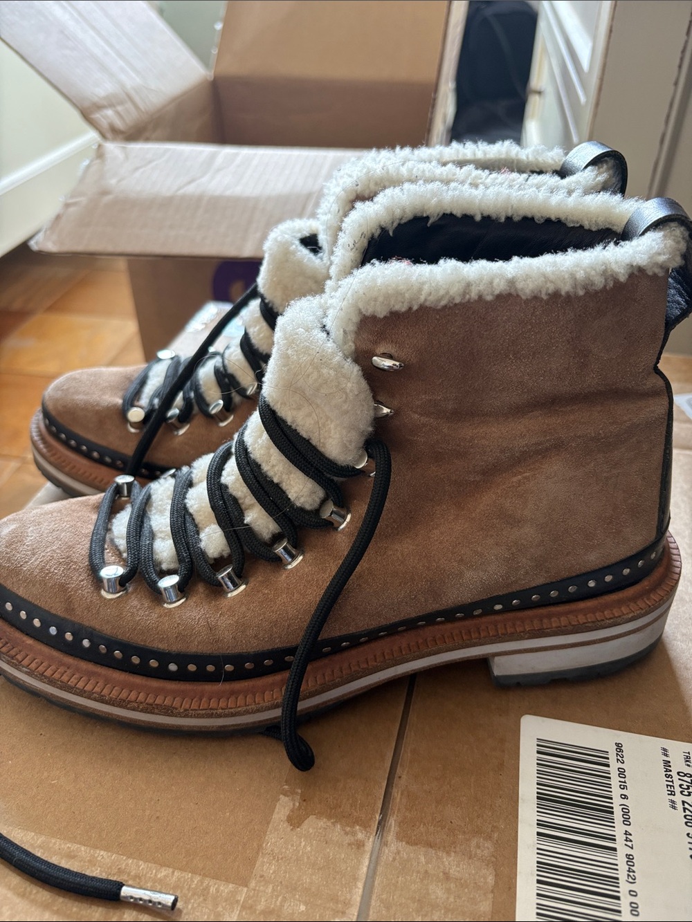 rag & bone Brown Suede Faux-Shearling Hiker Boots